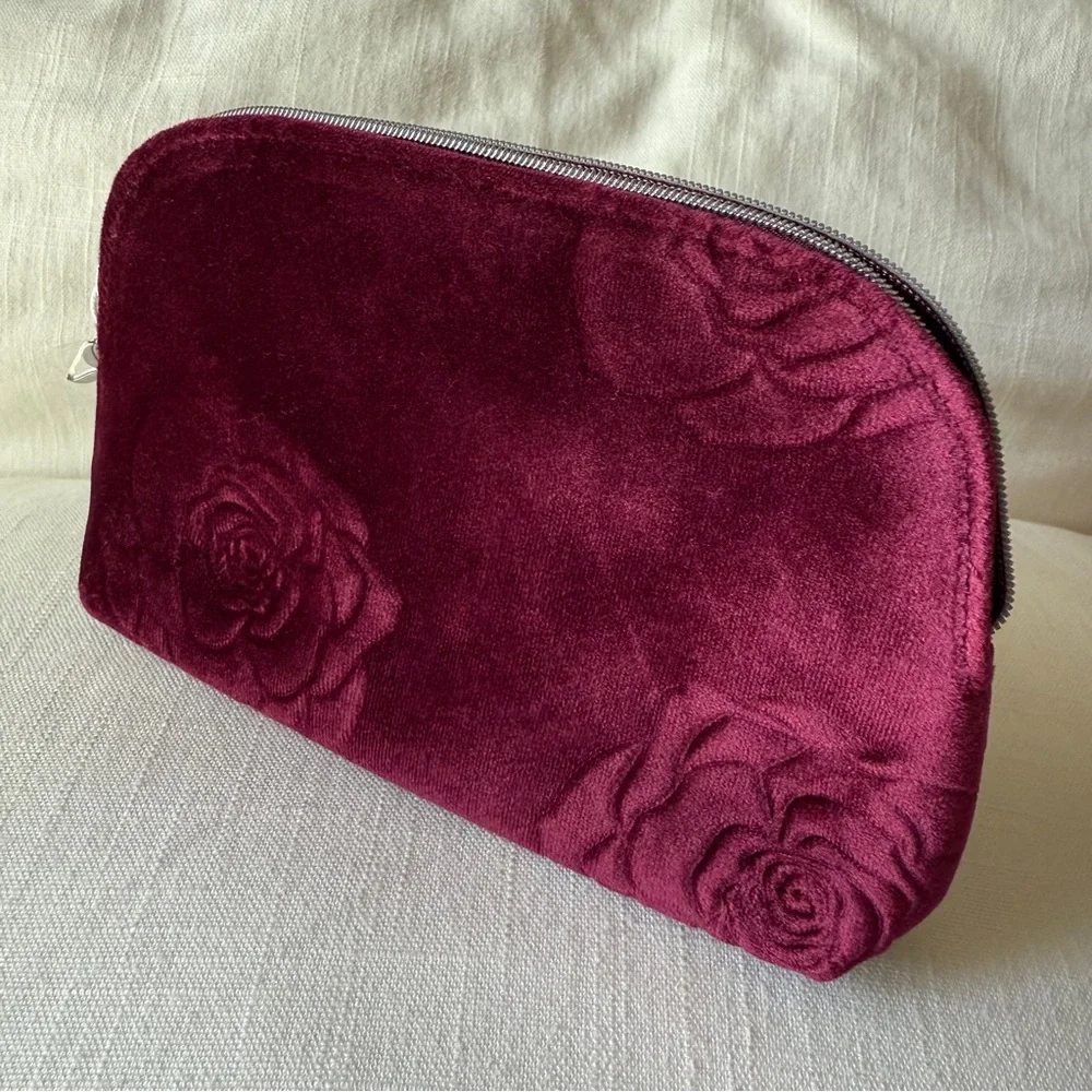 Sisley Burgundy Velvet Floral Clutch | Make Up Bag - Picture 2 of 10